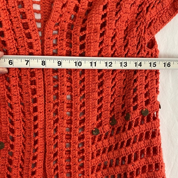Pure Handknit Open-Front Crochet Cardigan Orange - Picture 5 of 9